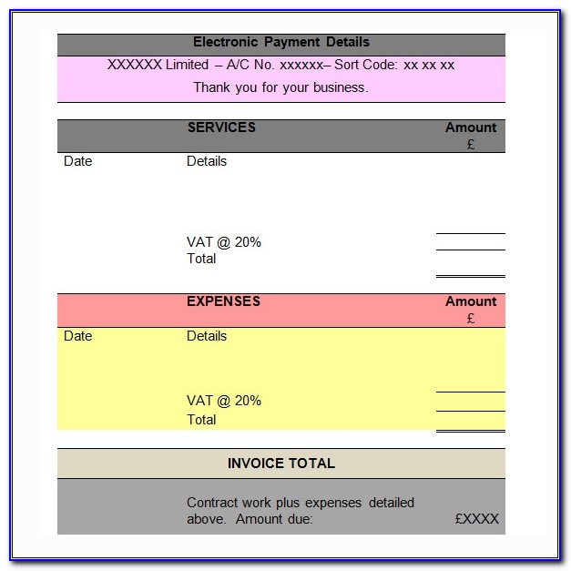 Services Rendered Invoice Template Word