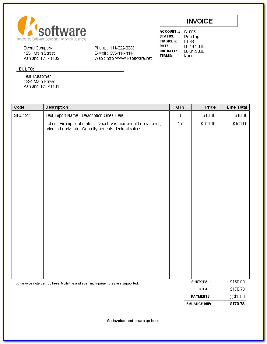 Simple Invoice For Services Rendered