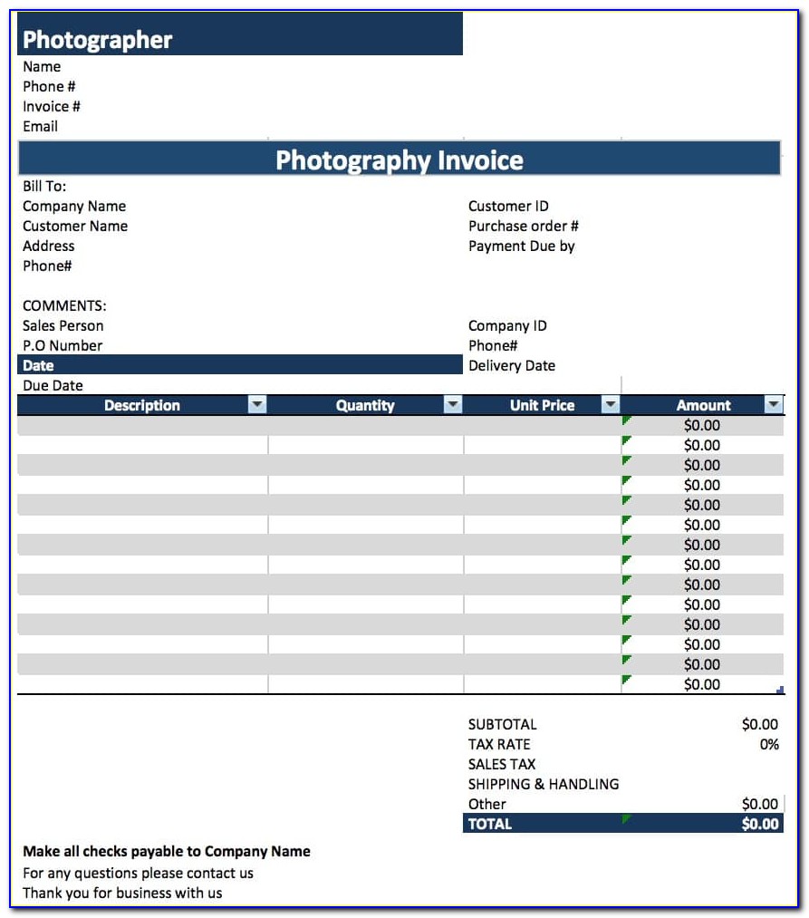 Simple Invoice Template For Photographers