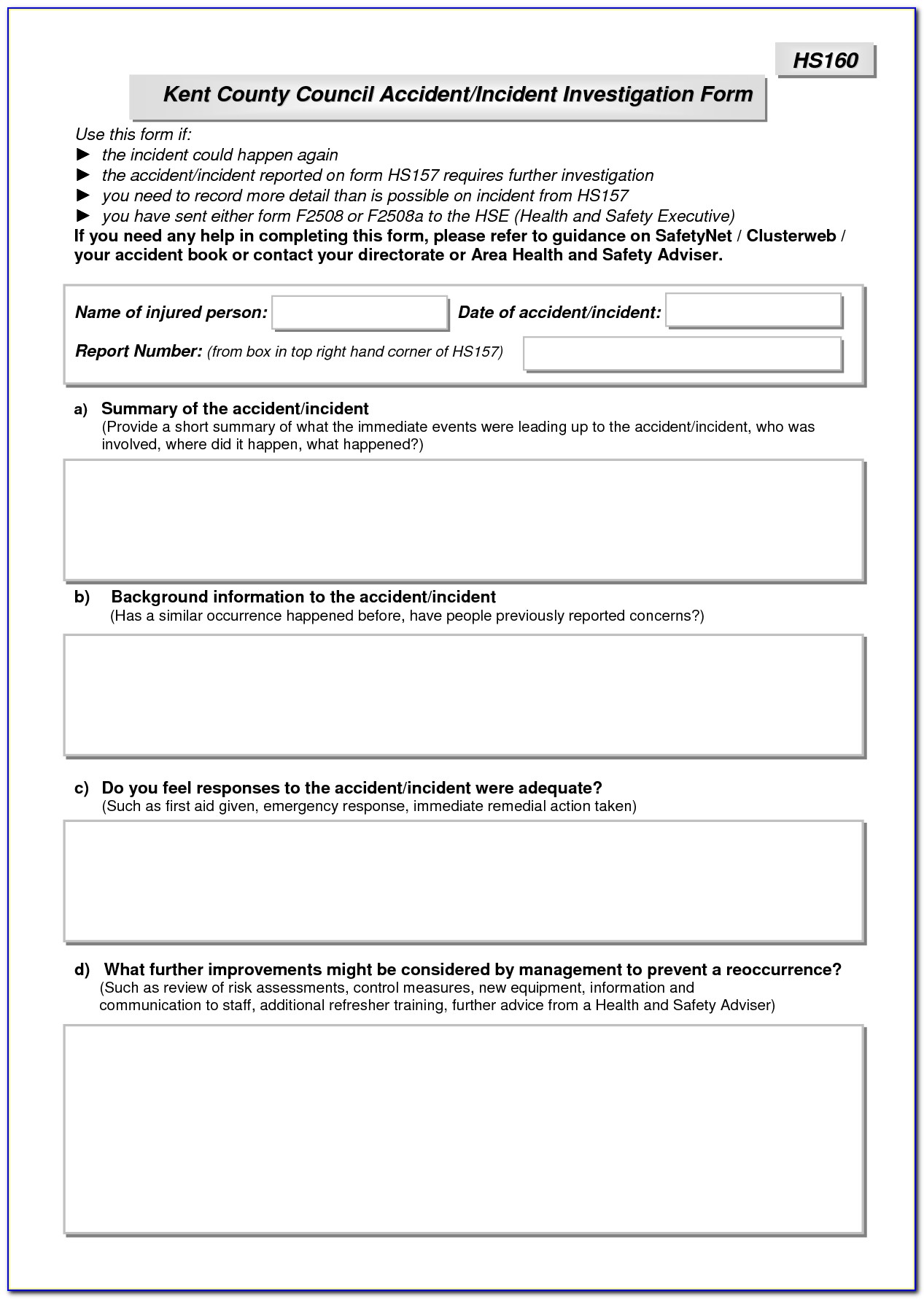 Workplace Incident Investigation Form Template