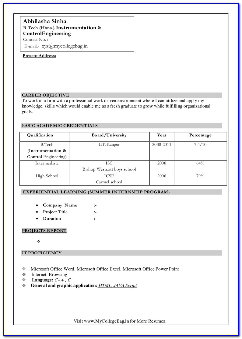 Best Fresher Resume Templates Download