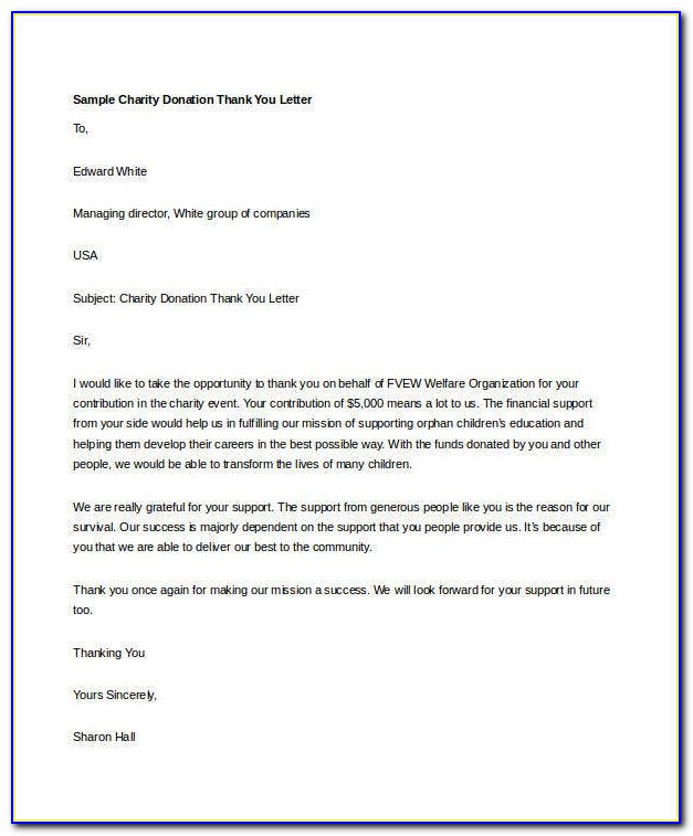 Donation Thank You Letter Example