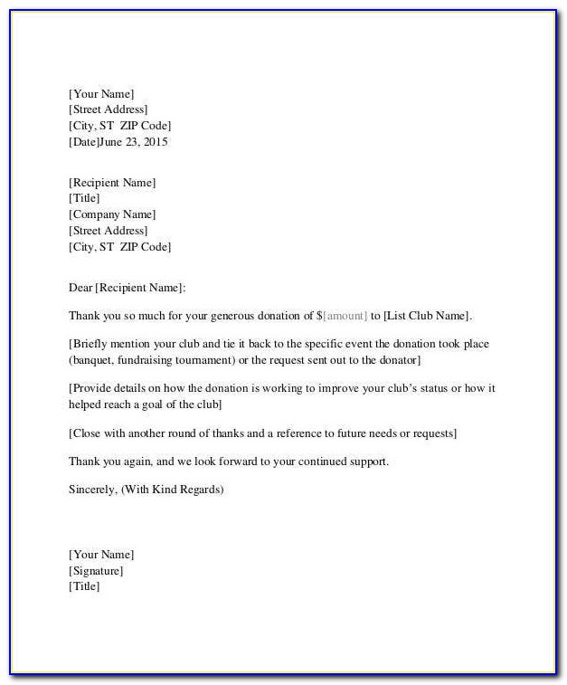 Donation Thank You Letter Templates