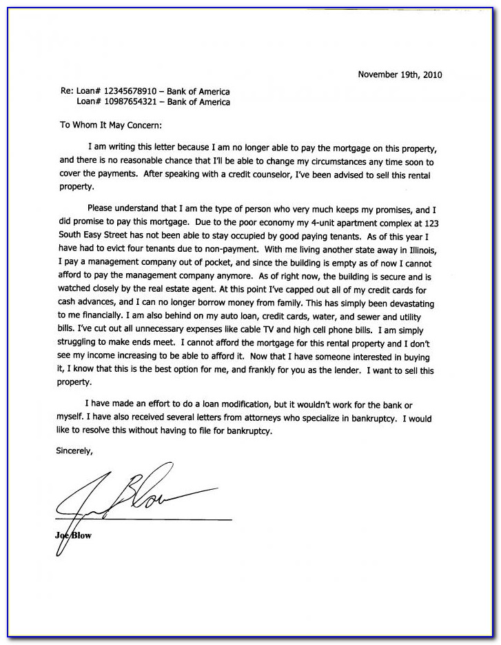 Example Of Hardship Letter For Short Sale Due To Divorce