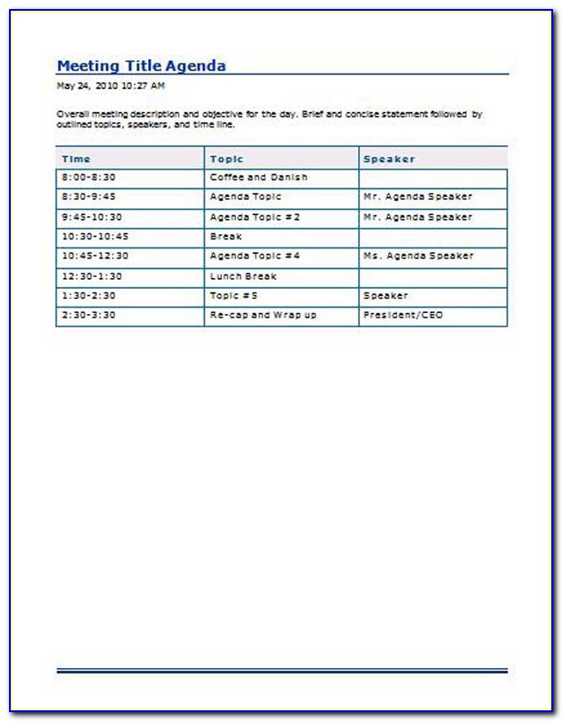 Free Agenda Templates For Word 2010