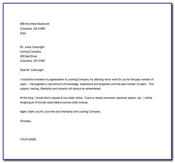 Free Download Resignation Letter Format In Word