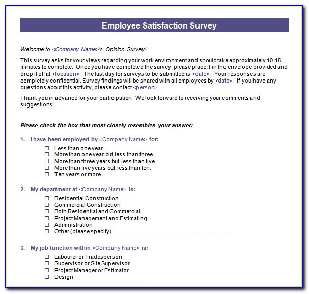 Free Employee Satisfaction Survey Questionnaire