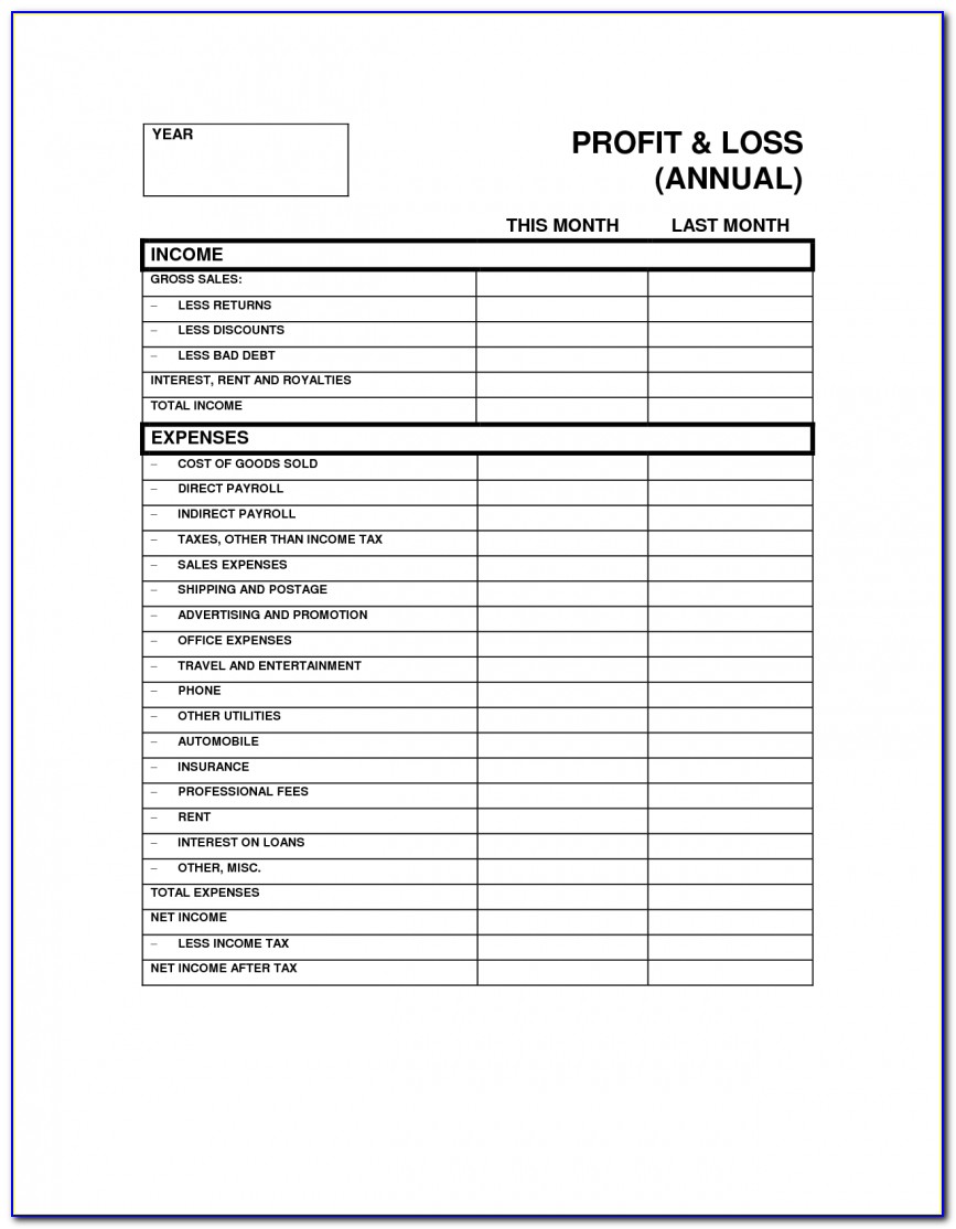 Free Fillable Profit And Loss Statement Template