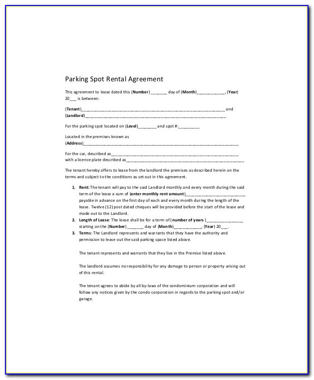 Free Garage Lease Agreement Form