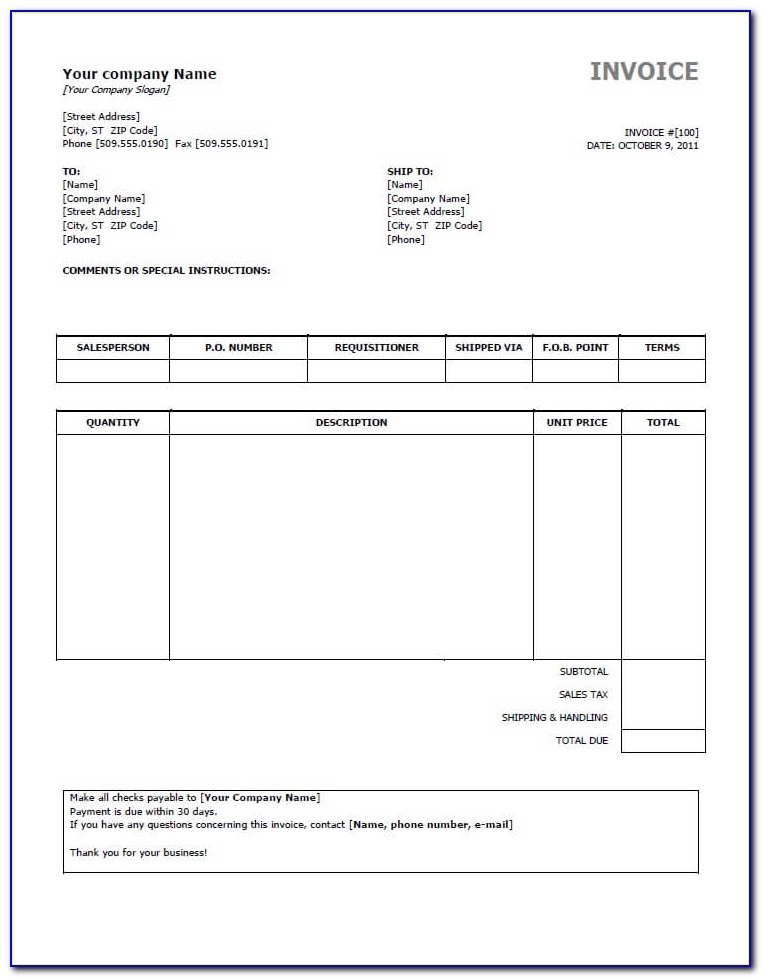 Free Invoice Template Download For Excel