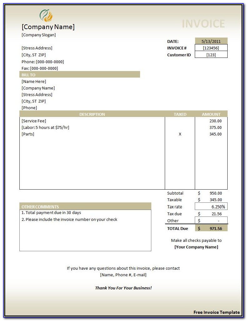 Free Invoice Template Download Word