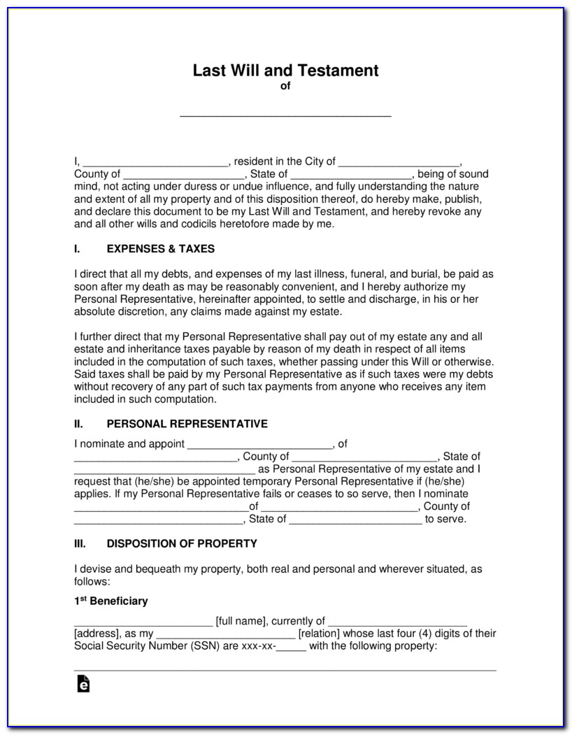 Free Last Will And Testament Templates