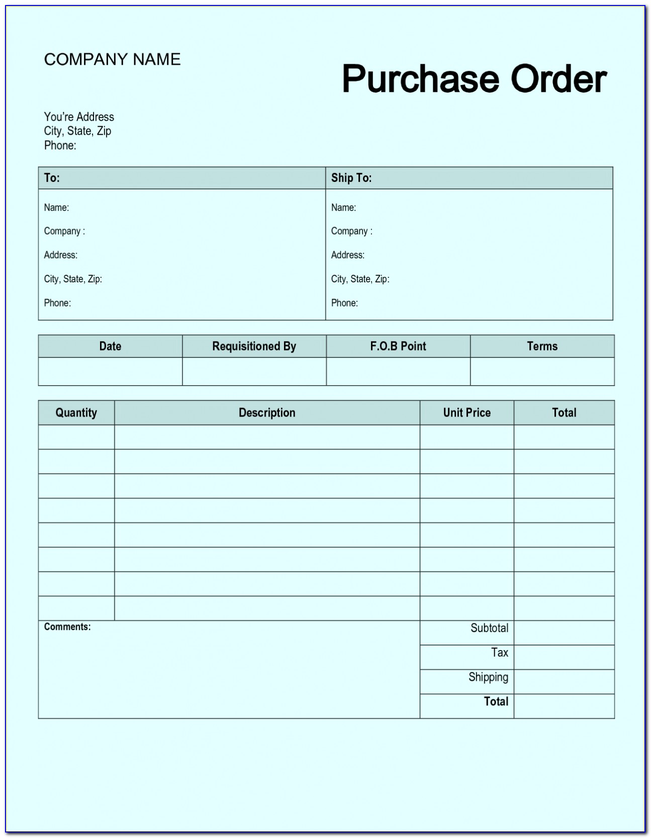 Free Purchase Order Form Excel