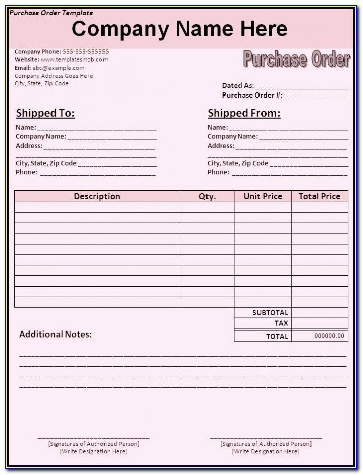 Free Purchase Order Forms Excel