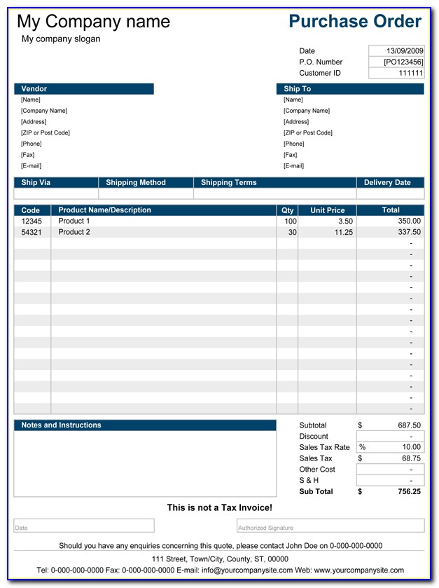 Free Purchase Order Template Excel