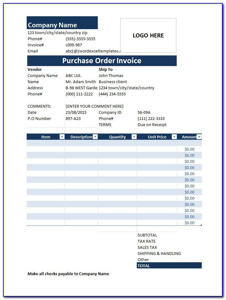 Free Purchase Order Templates Excel