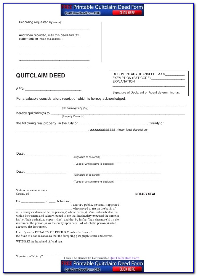 Free Quick Claim Deed Template