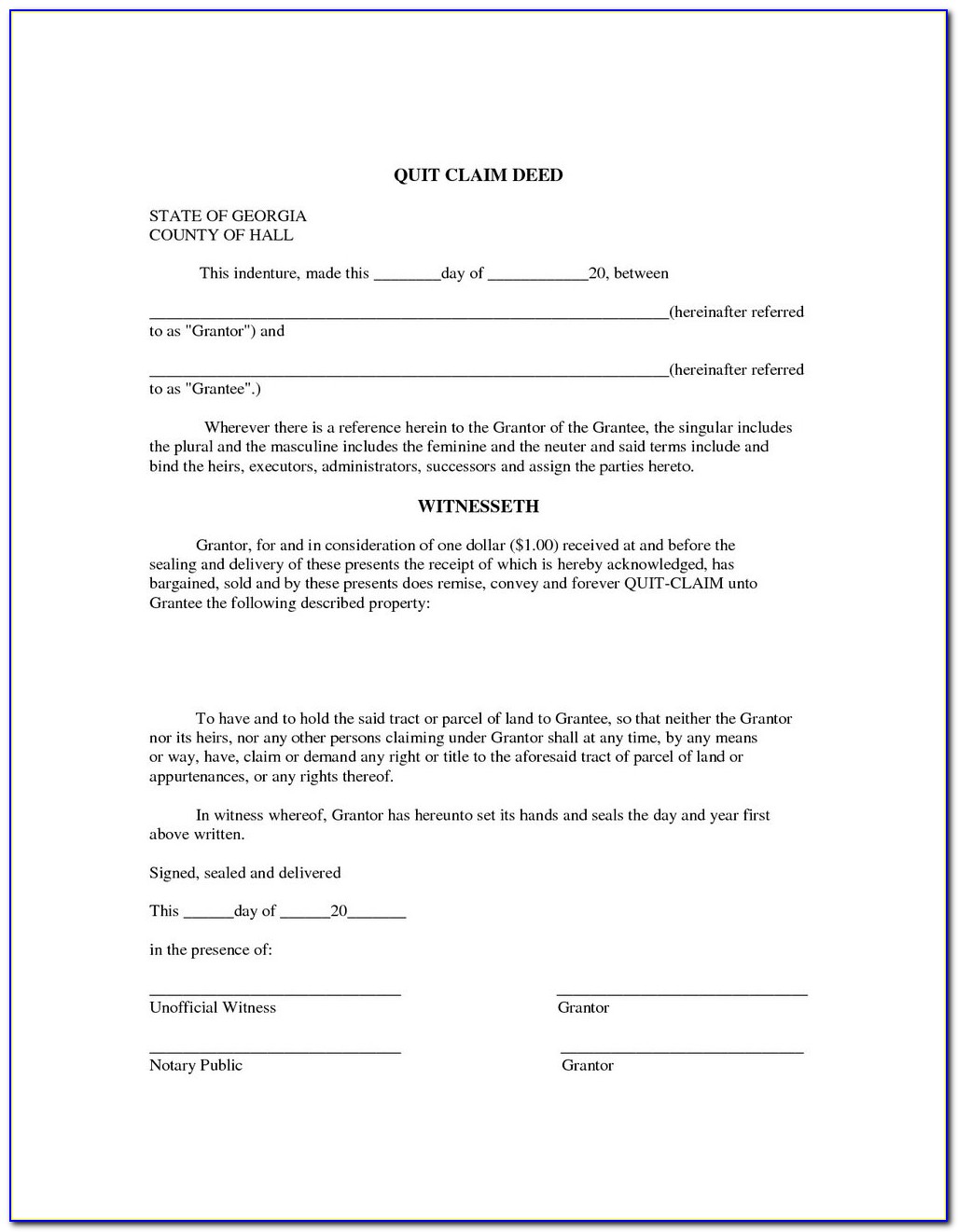 Free Quit Claim Deed Form