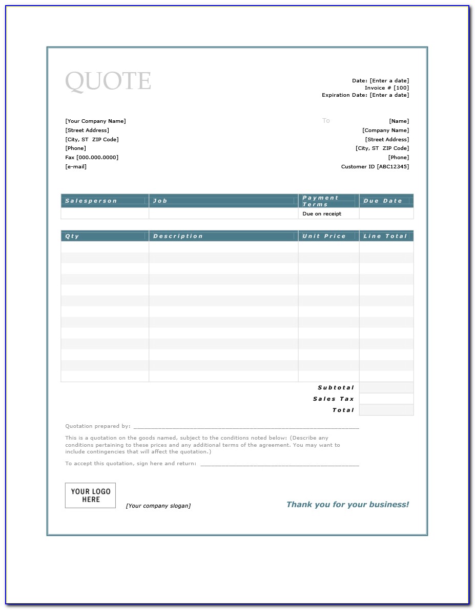 Free Quote Spreadsheet Template