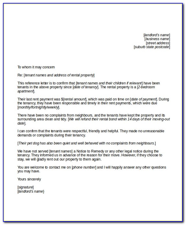 Free Reference Letter Template For Landlord