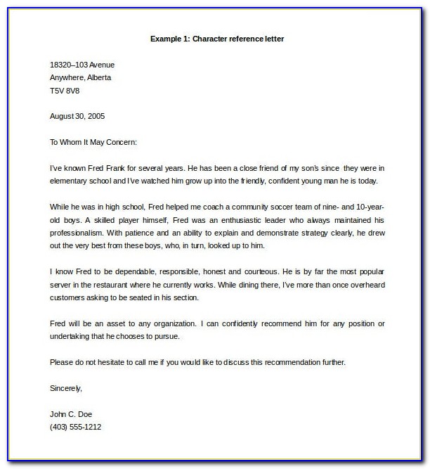 Free Reference Letter Template Word