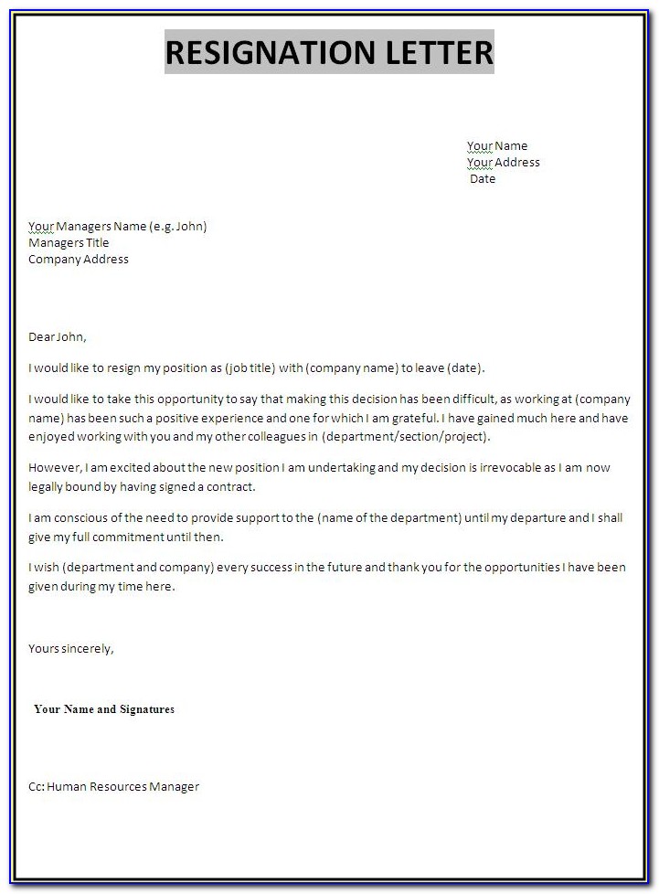 Free Resignation Letter Template Uk