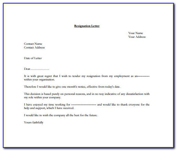 Free Resignation Letter Template Word