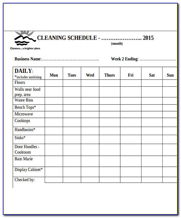 Free Restaurant Cleaning Schedule Template
