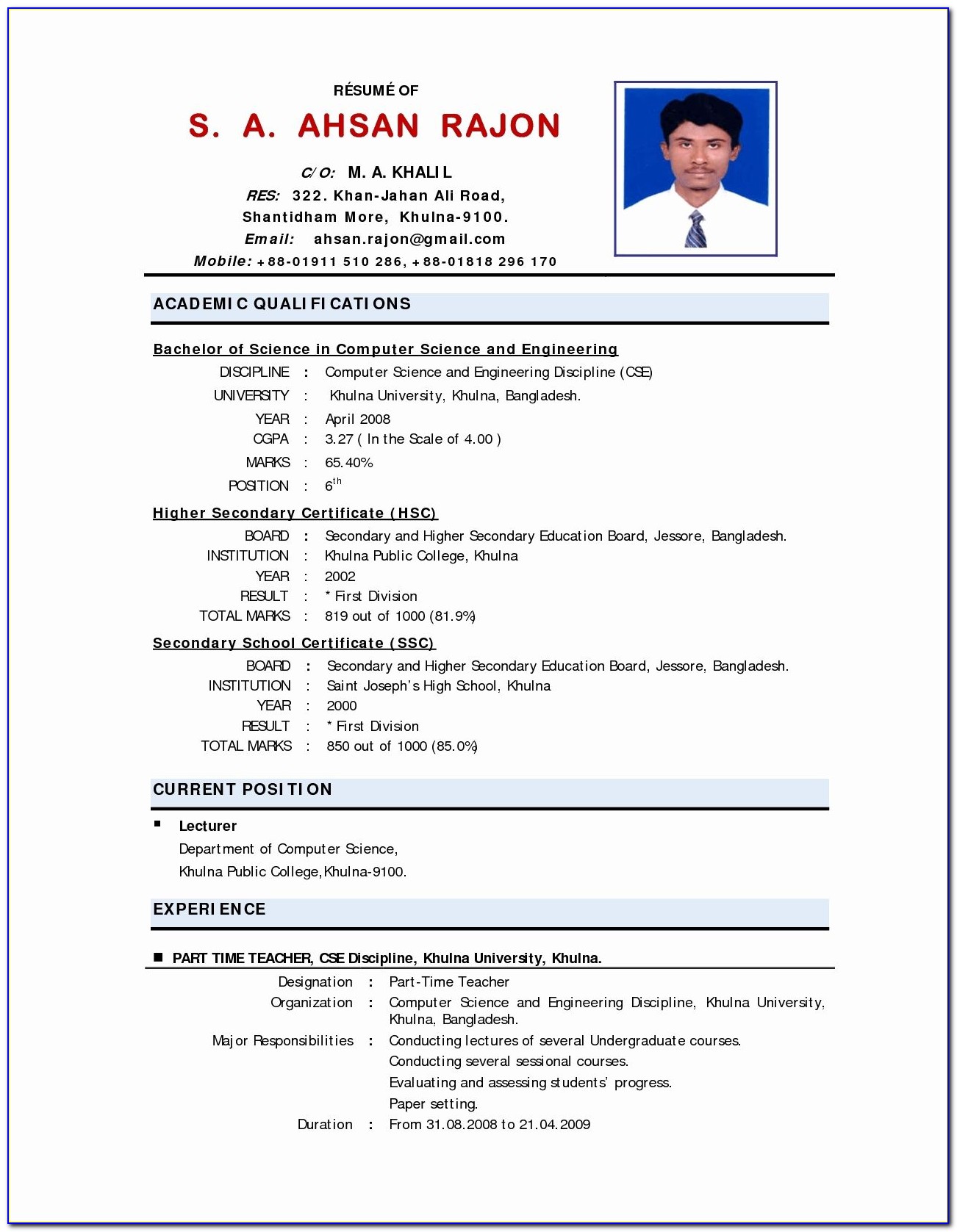 Free Resume Template Download Ms Word
