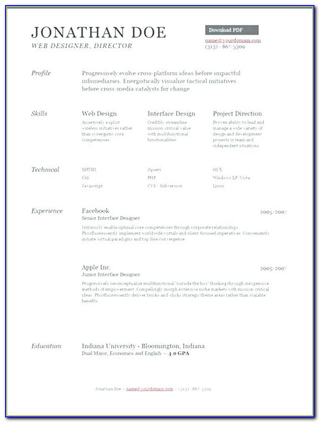 Free Resume Template Indd