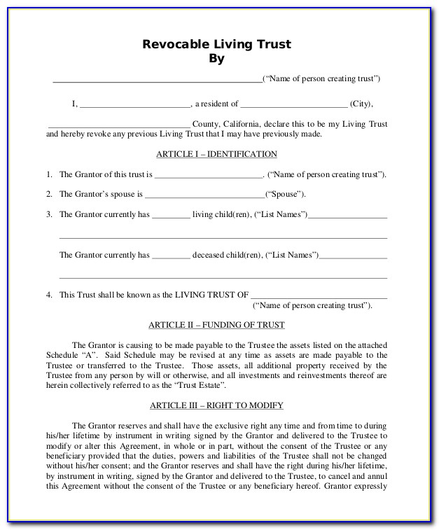 Free Revocable Living Trust Forms