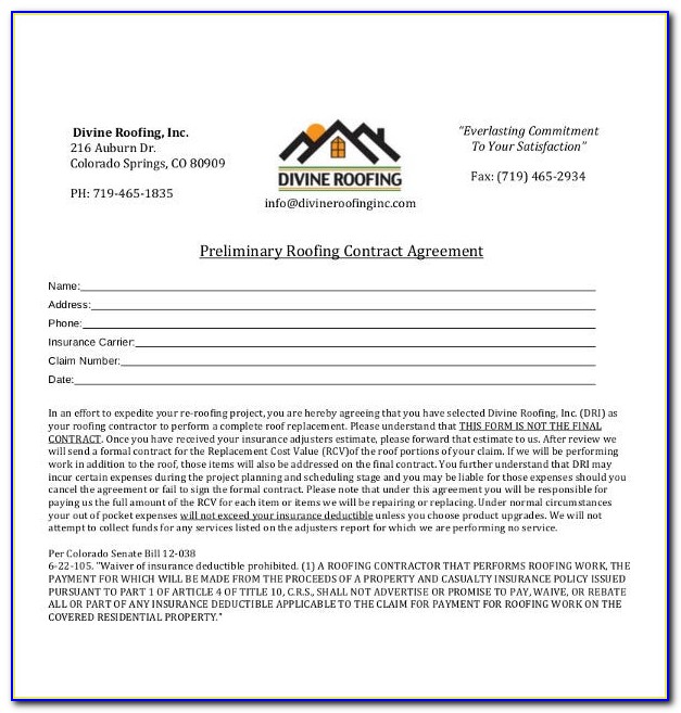 Free Roofing Contract Sample Form