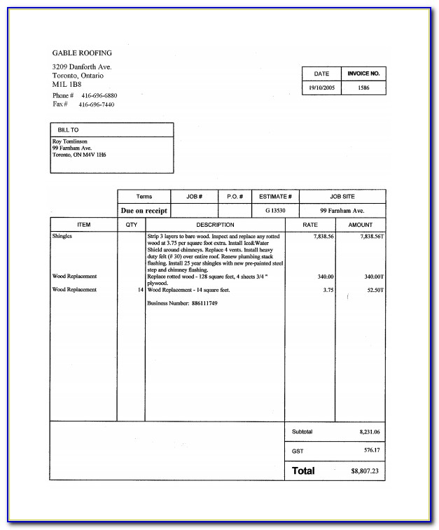 Free Roofing Invoice Sample
