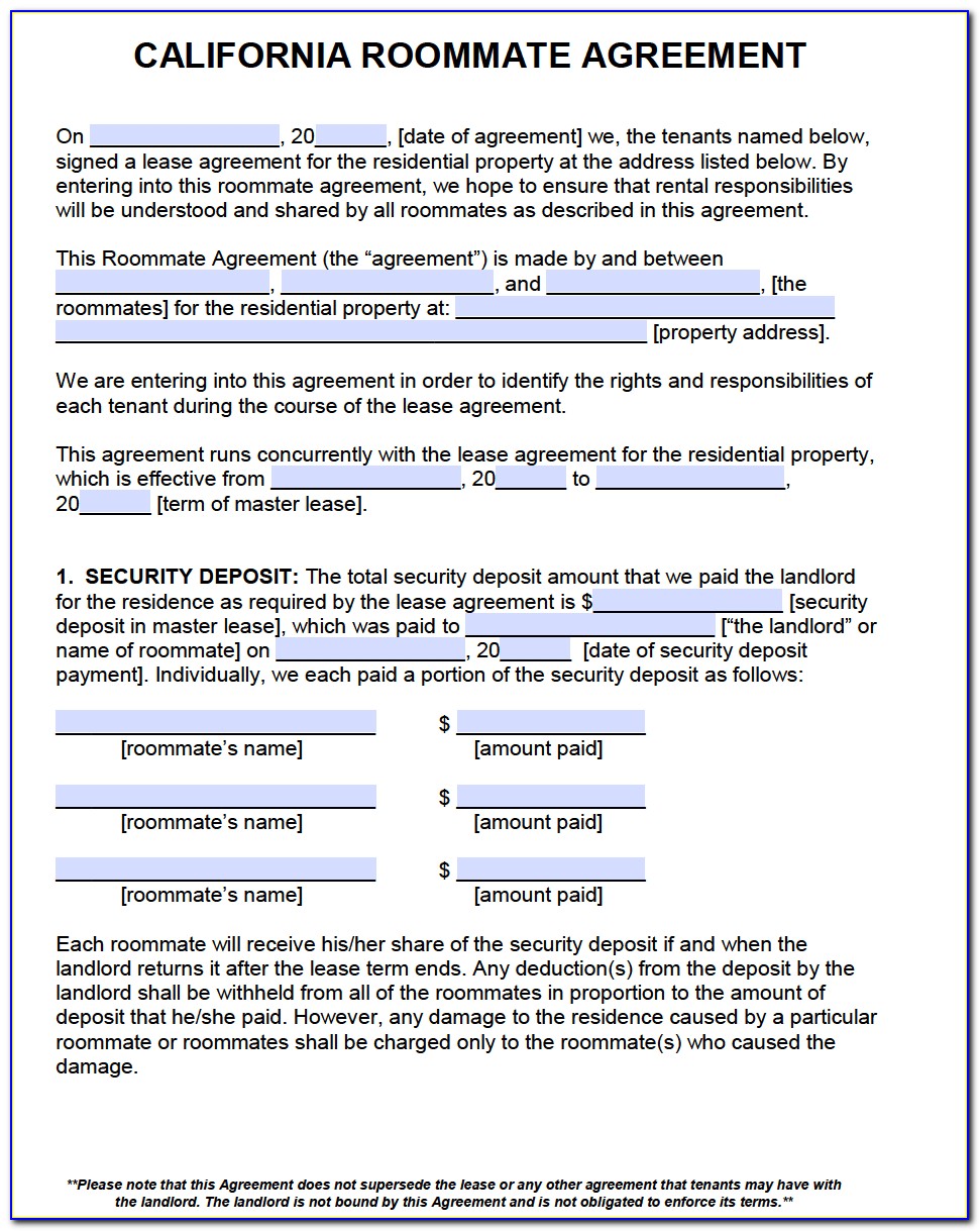 Free Roommate Agreement Template
