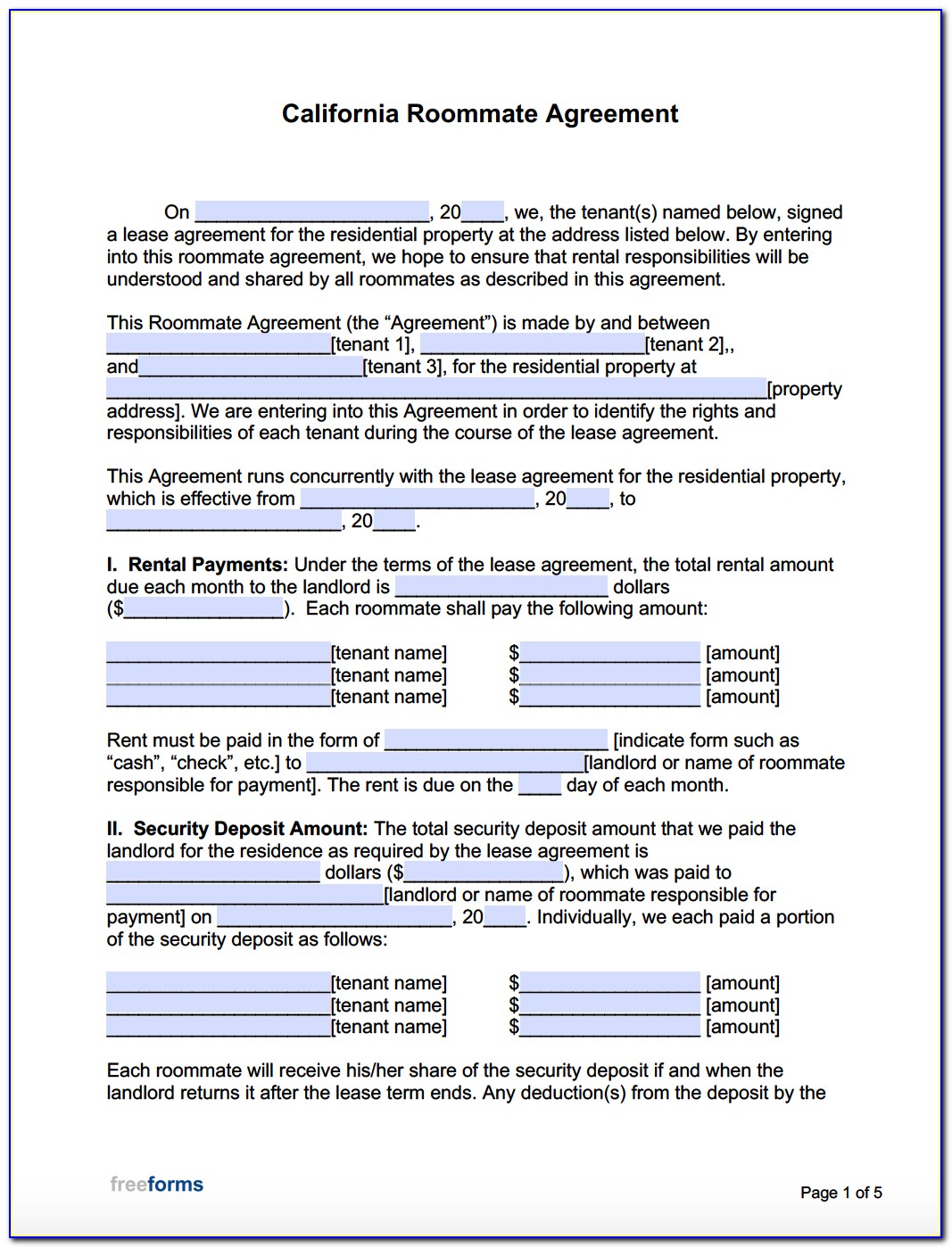 Free Roommate Contract Template