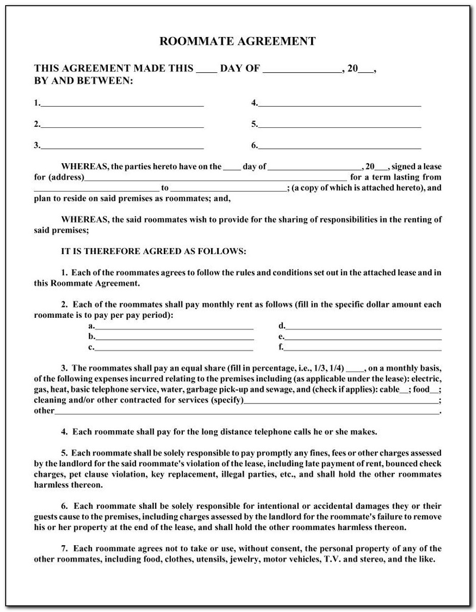 Free Roommate Rental Agreement Forms