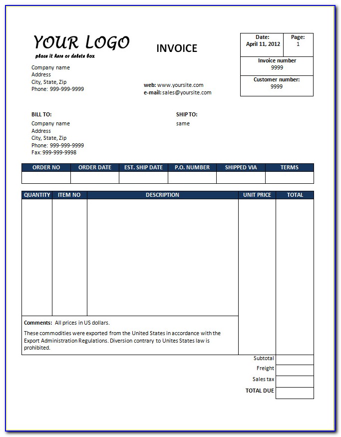 Free Sale Invoice Format In Word