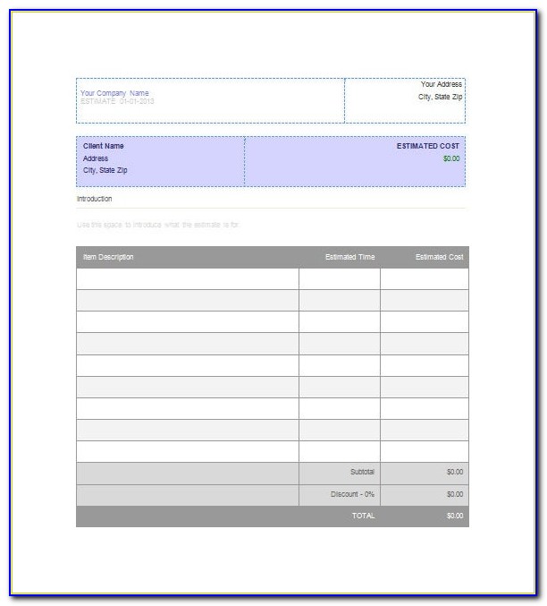Free Sample Estimate Forms For Contractors