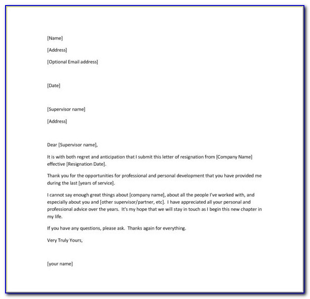 Free Sample Resignation Letter Word Format