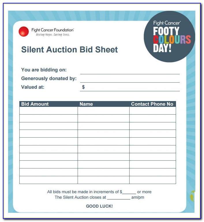 Free Silent Auction Template Bid Sheet