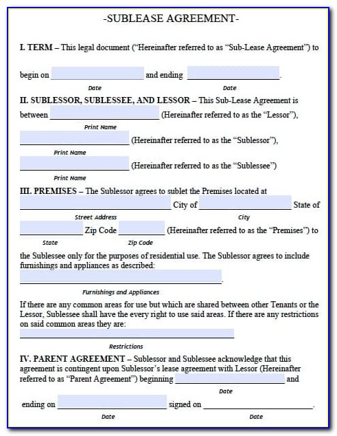 Free Sublease Agreement Form Nyc