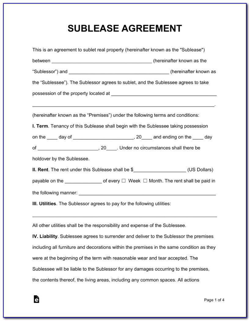 Free Sublease Agreement Template Pdf