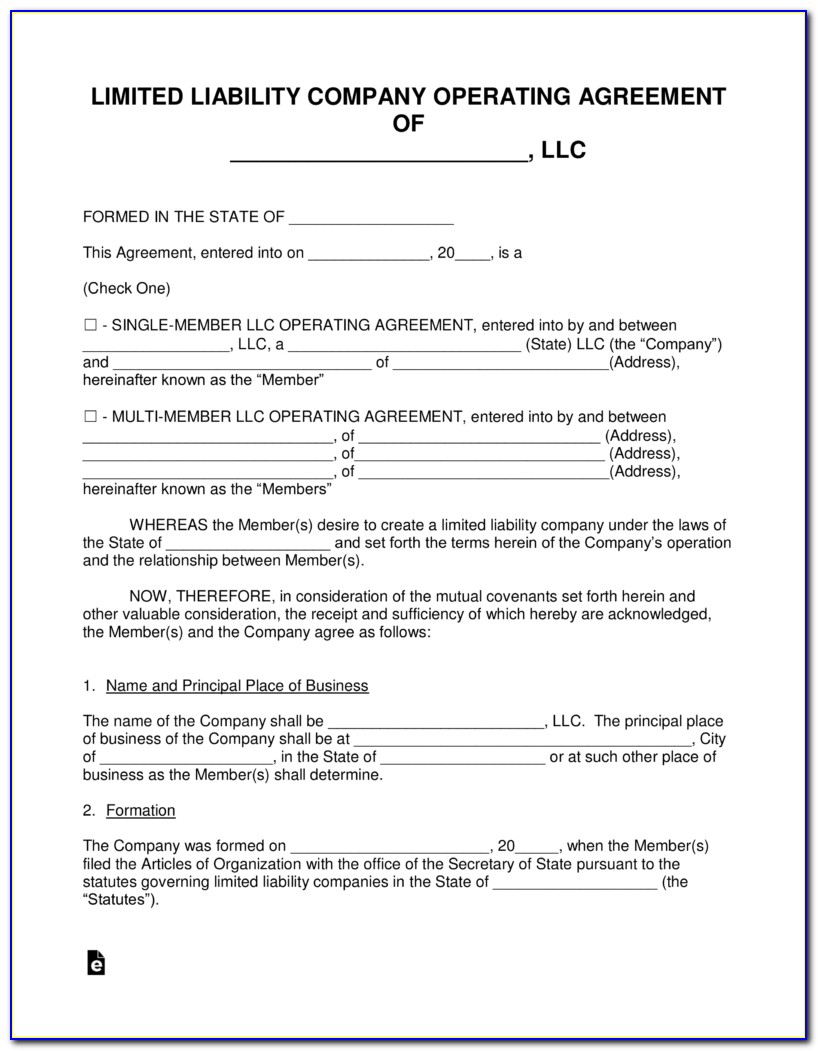 Free Template For Llc Operating Agreement