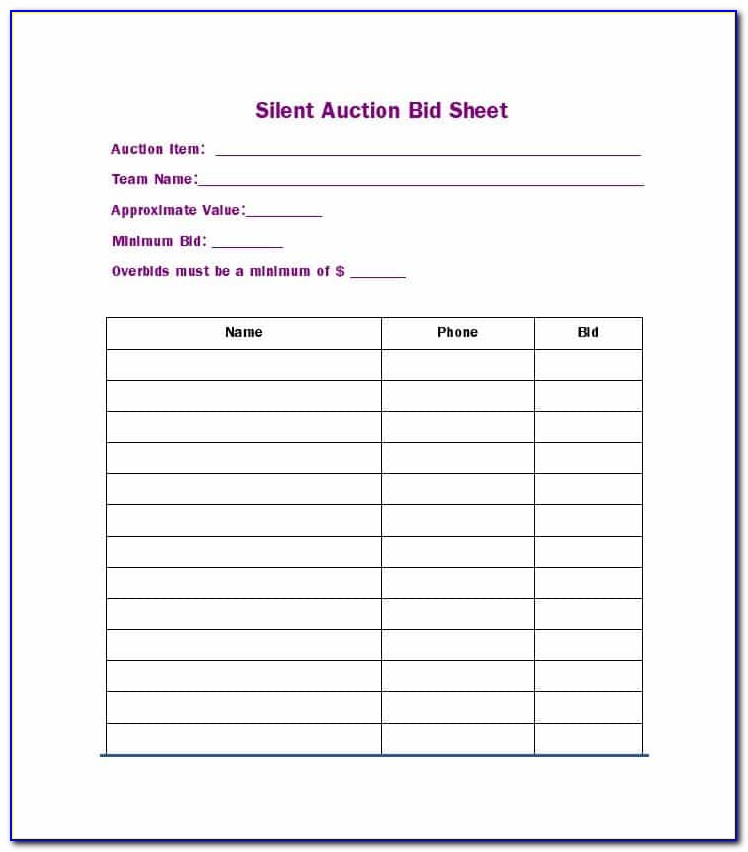 Free Template For Silent Auction Bid Sheets