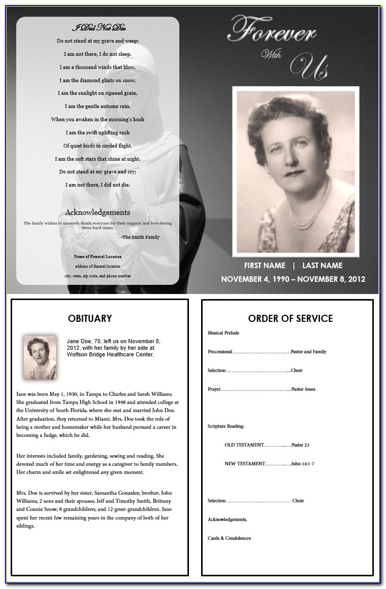 Free Template Funeral Obituary Programs
