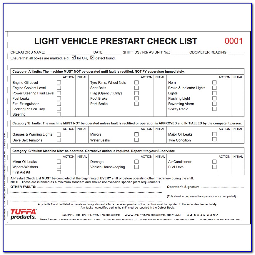 Free Truck Checklist Template
