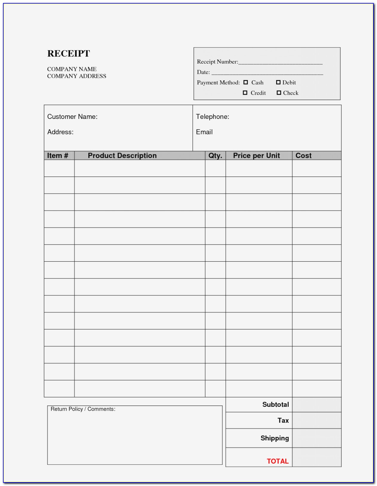 Free Vehicle Sales Receipt Template