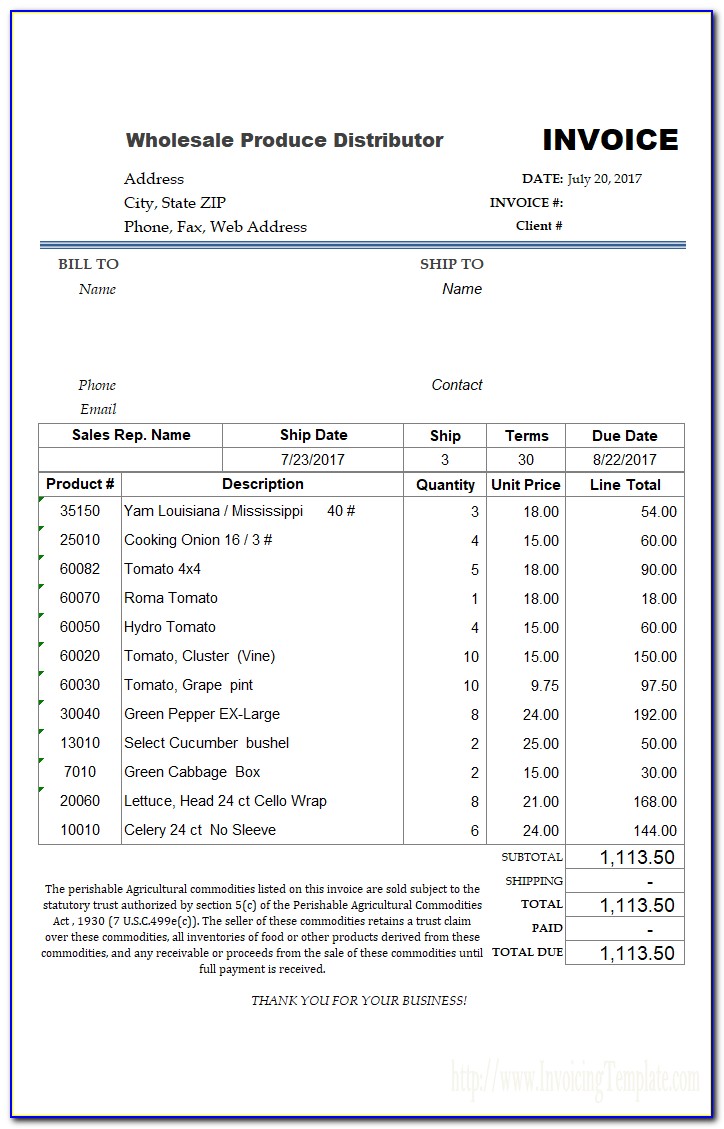Free Wholesale Invoice Template