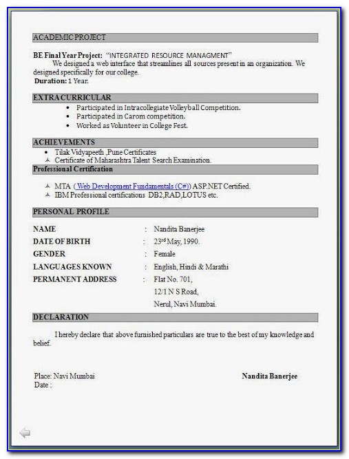 Fresher Resume Template Free Download
