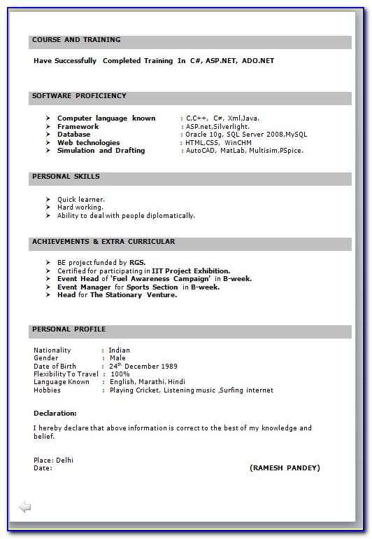 Fresher Resume Template Ms Word
